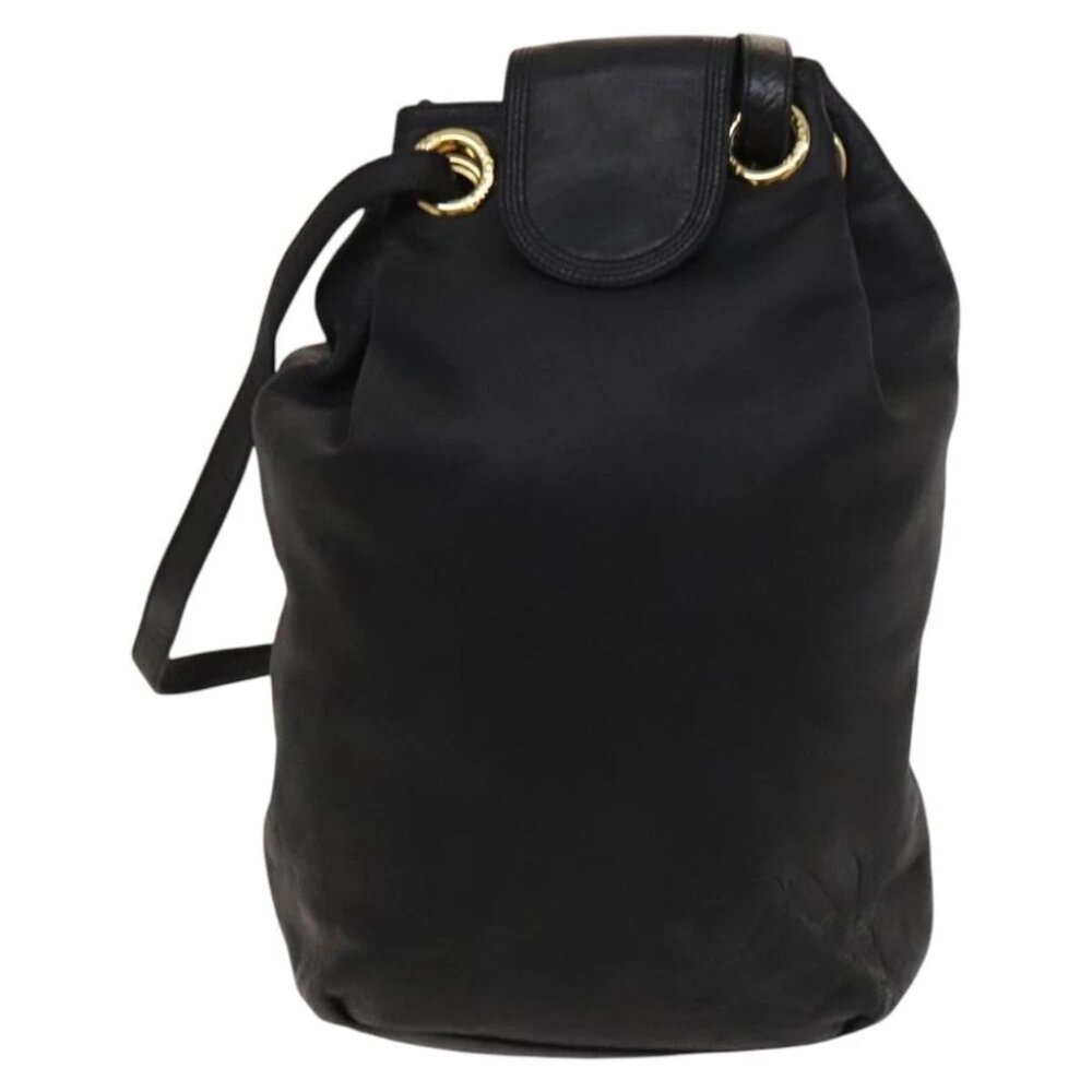 LOEWE Anagram Shoulder Bag Leather Black Gold Auth 117544